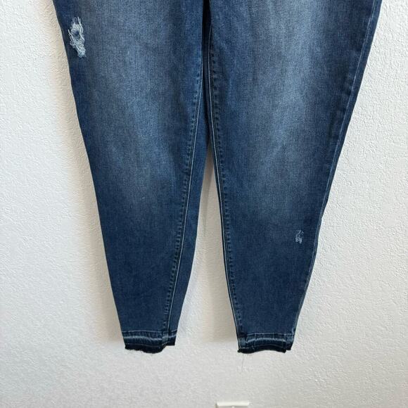 Spanx High-Rise Distressed Ankle Skinny Pull-On Denim Jeans Medium Wash Blue L - Picture 11 of 16